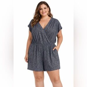 Simply Styled Short Sleeve Romper Shorts Black White Print Large EUC Resortwear